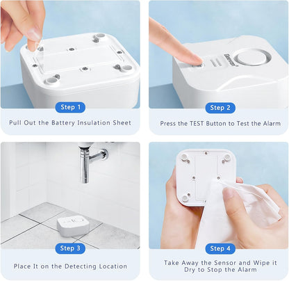 Geevon 100dB Water Leak Detectors for Home with Low Battery Alerts | 100dB Water Sensor Alarms for Basement,Bathroom,Laundry Room,Pipe/Drain/Sink/Faucet Drip Alert (Battery＆Screwdriver Included)