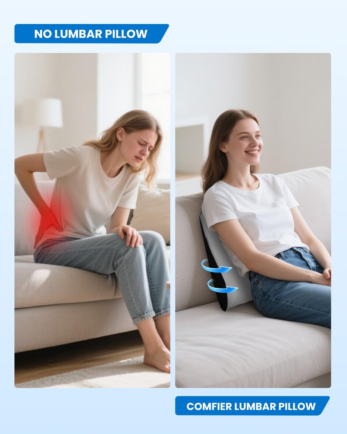 COMFIER Lumbar Support Cushion with Kneading Massage, Heat & Vibration, Ergonomic Back Support Pillow for Office Chair, Seat & Sofa Adjustable Comfort, Gray
