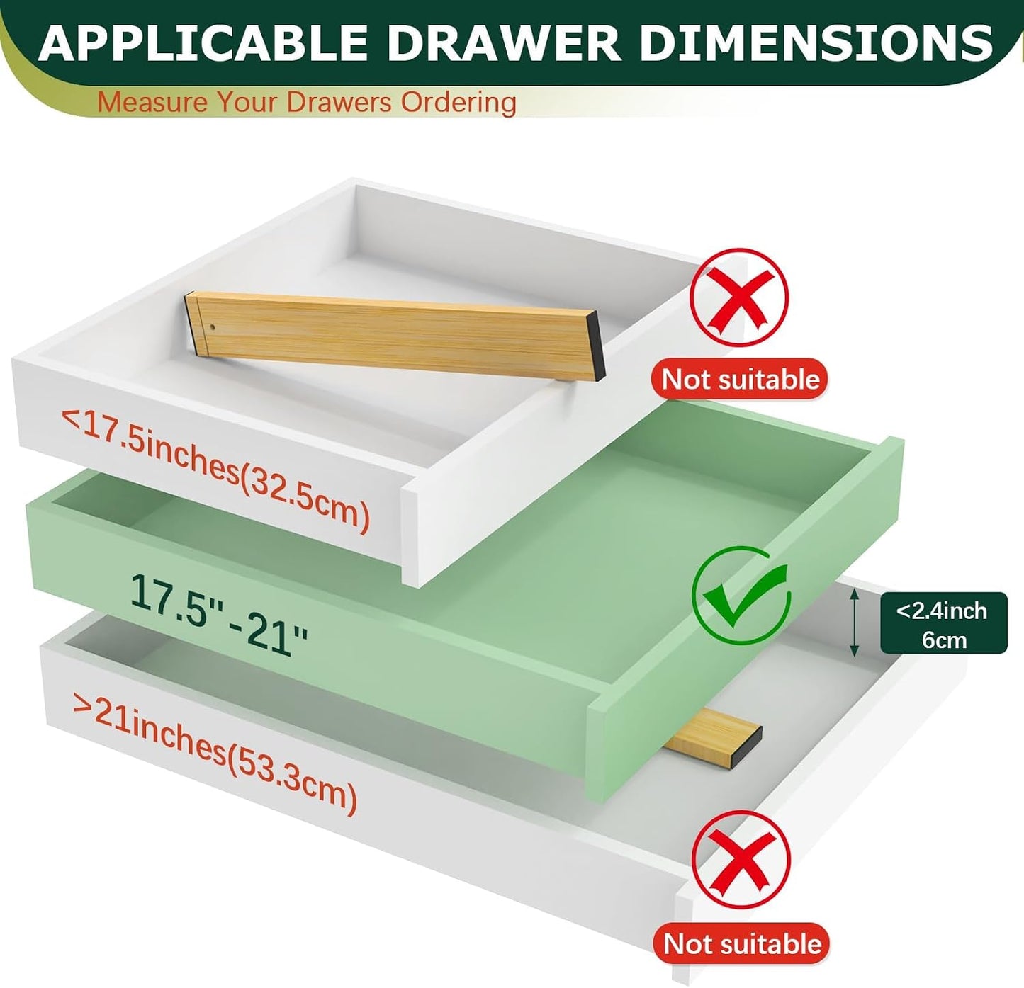 Kitchen Drawer Dividers 6 Pack Bamboo Drawer Organizers | 17-22" Adjustable, Spring Loaded, Expandable Utensil Organizer, Works in Kitchen, Dresser, Closet, Bathroom, Bedroom
