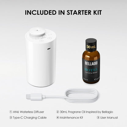 Airversa AN6 Waterless Essential Oil Diffuser Starter Kit, Black