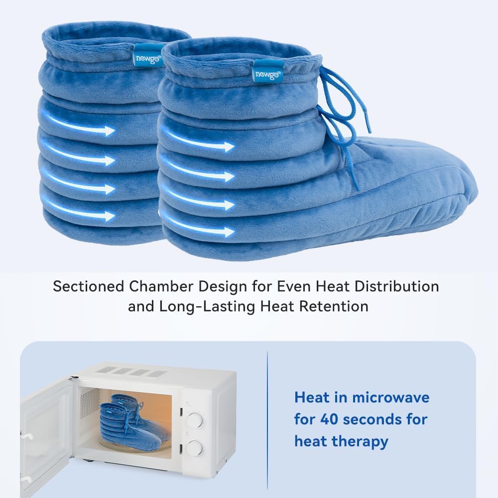NEWGO Microwavable Slippers for Cold Feet, Heating Pad Booties for Plantar Fasciitis, Arthritis & Achilles Pain Relief - Large Size Hot Therapy Foot Warmers for Men and Women
