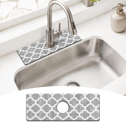 Light Brown White Checkered Kitchen Sink Splash Guard Faucet Mat,Faucet Non-Slip Absorbent Mat,Farmhouse Sink Splash Guard Behind Faucet for Kitchen Bathroom, 15"x5.5"