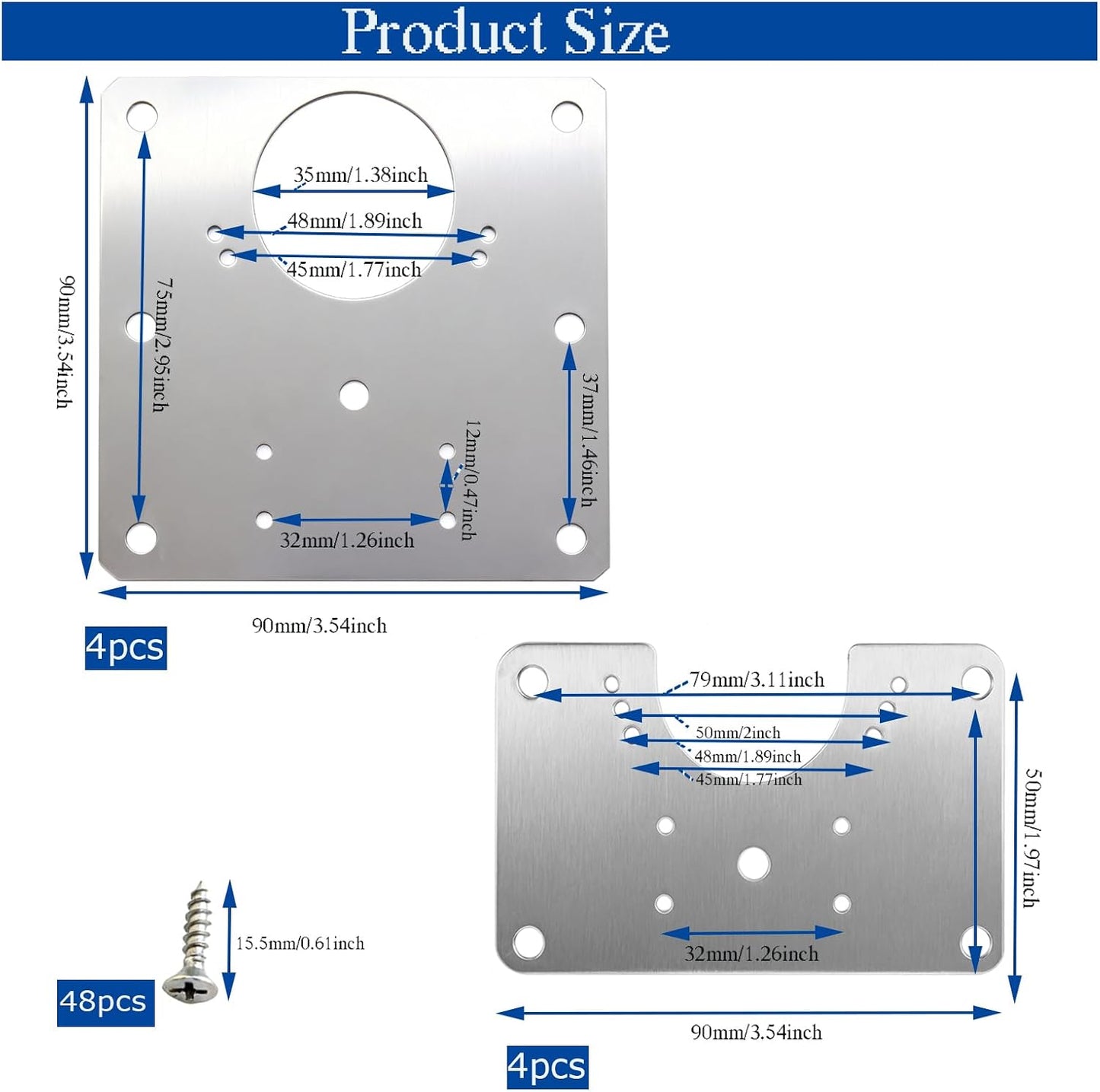 8 PCS Cabinet Hinge Repair Plate, Stainless Steel Hinge Replacement Kit, Stainless Steel Door Hinge Plate, Hinges Repair Board, Cabinet Fixing Plate Bracket with Mounting Screws for Kitchen Cabinet