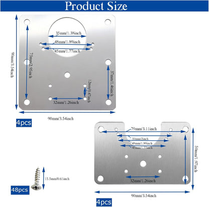 8 PCS Cabinet Hinge Repair Plate, Stainless Steel Hinge Replacement Kit, Stainless Steel Door Hinge Plate, Hinges Repair Board, Cabinet Fixing Plate Bracket with Mounting Screws for Kitchen Cabinet