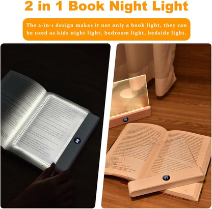 Amber Book Light, Rechargeable Clear LED Flat Reading Light with 3 Colors & Timer, Dimmable Panel Plate Lamp Book Full Page Light for Reading in Bed at Night, Funny Gifts for Readers Book Lovers