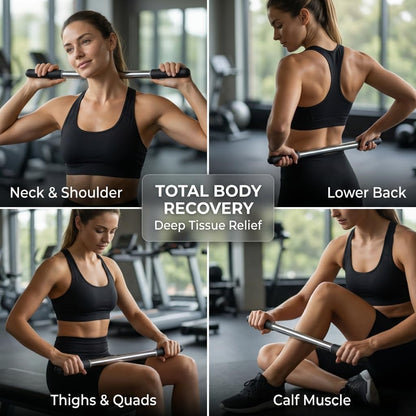 17.5”Muscle Roller Massage Roller Stick for Myofascial Release | Black,Durable Stainless Steel,Cold Therapy Tool,Smooth pressure,Deep Tissue Massager for Legs, Shoulders - Relieve Soreness