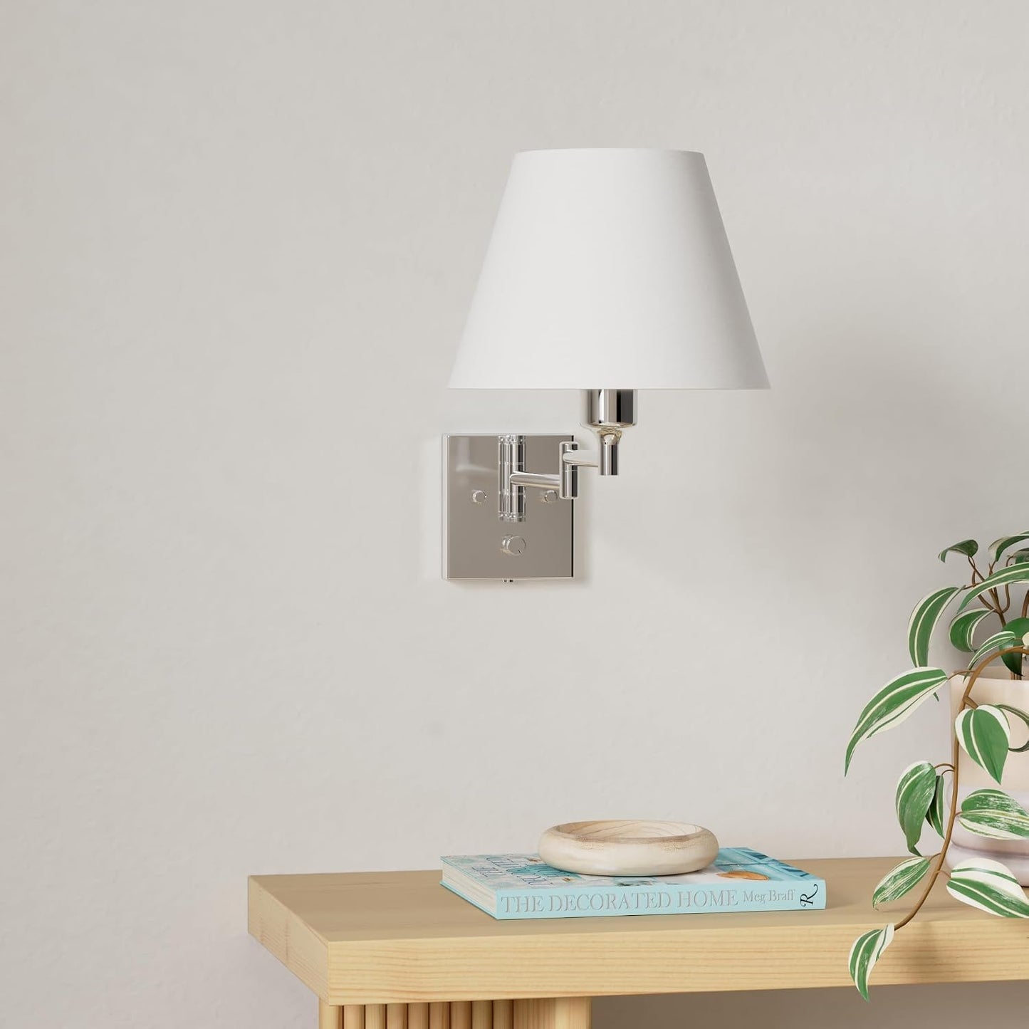 TRLIFE Wall Sconce Plug in, Dimmable Wall Sconces Set of Two Swing Arm Wall Lights with Plug in Cord and On/Off Dimmer Rotary Switch, 9.4" Medium Beige Fabric Shade(2 Pack, 2 Bulbs)