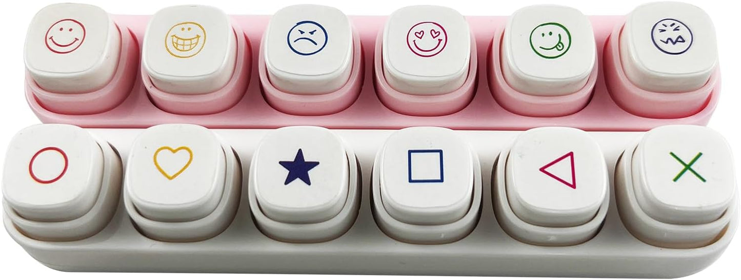 6-in-1 Pre Self-Inking Planner Stamp Set - Portable Emoticon Weather Themes Stamps with Storage Case for Bullet Journal, Scrapbooking, Travel, Daily Planning -100mm x 15mm (Quick-Dry Ink, 2pcs)