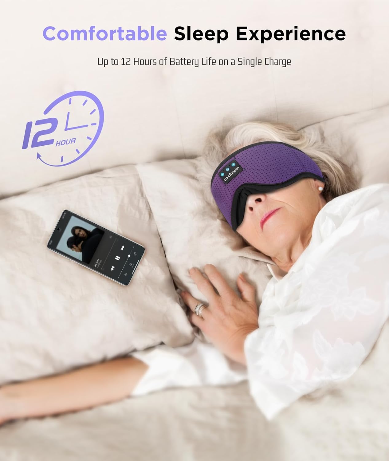 LC-dolida Sleep Headphones, 3D Sleep Mask Bluetooth Wireless Music Eye Mask, Sleeping Headphones for Side Sleepers Sleep Mask with Bluetooth Headphones Ultra-Thin Stereo Speakers Perfect for Sleeping