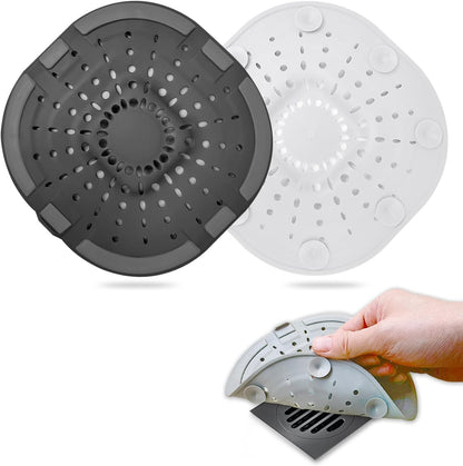 Bovinde Hair Drain Catcher,Square Cover for Shower 2 Pack (Black) | Drainer Cover Silicone Hair Stopper with Suction Cups,Protector Accessories,Easy to Install Suit for Bathroom,Bathtub,Sink
