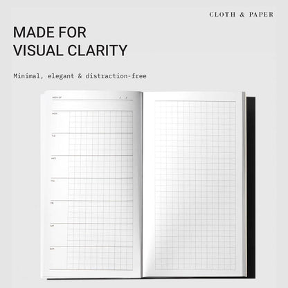 Cloth & Paper Travel Notebook | Daily Wellness Planner – Smoked Salt | Pocket Plus Wellness Planner 3.2" x 6" | Habit Tracker & Self Care Journal for Goals, Gratitude & Reflection – Soft Touch Cover