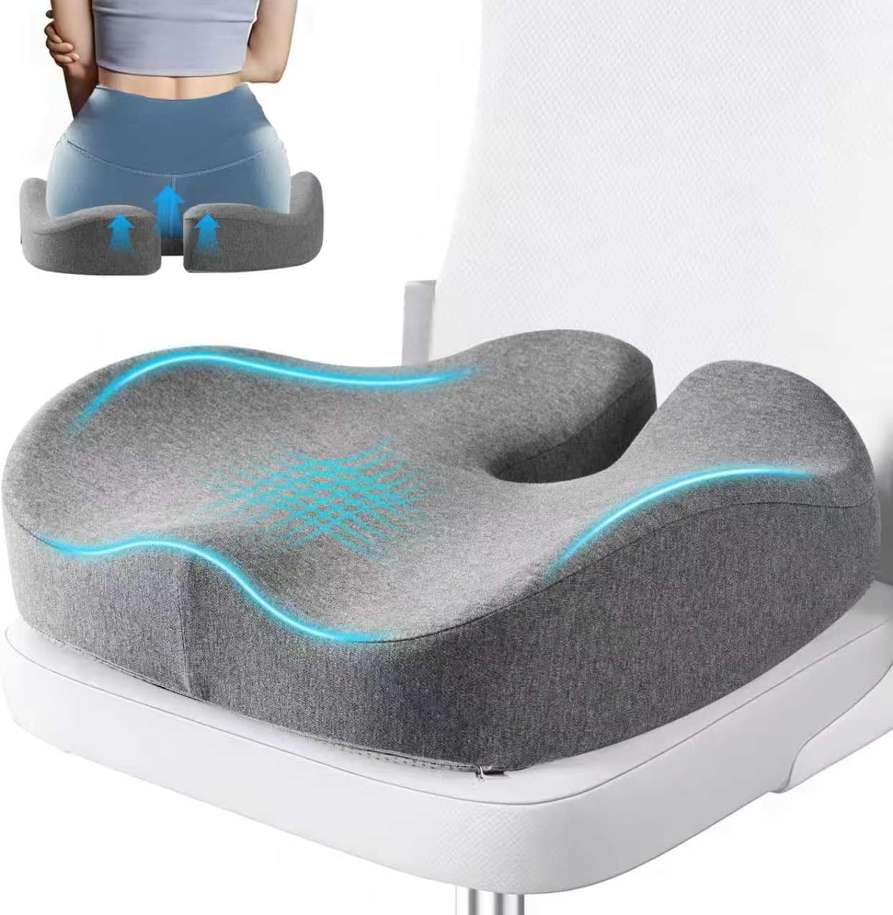 Seat Cushions for Office Chairs & Hip Pain Relief, Extra-Dense Coccyx Cushion with Sciatica Support, Ergonomic Design for Desk Chair, Car, Wheelchair, All-Day Comfort (Gray)