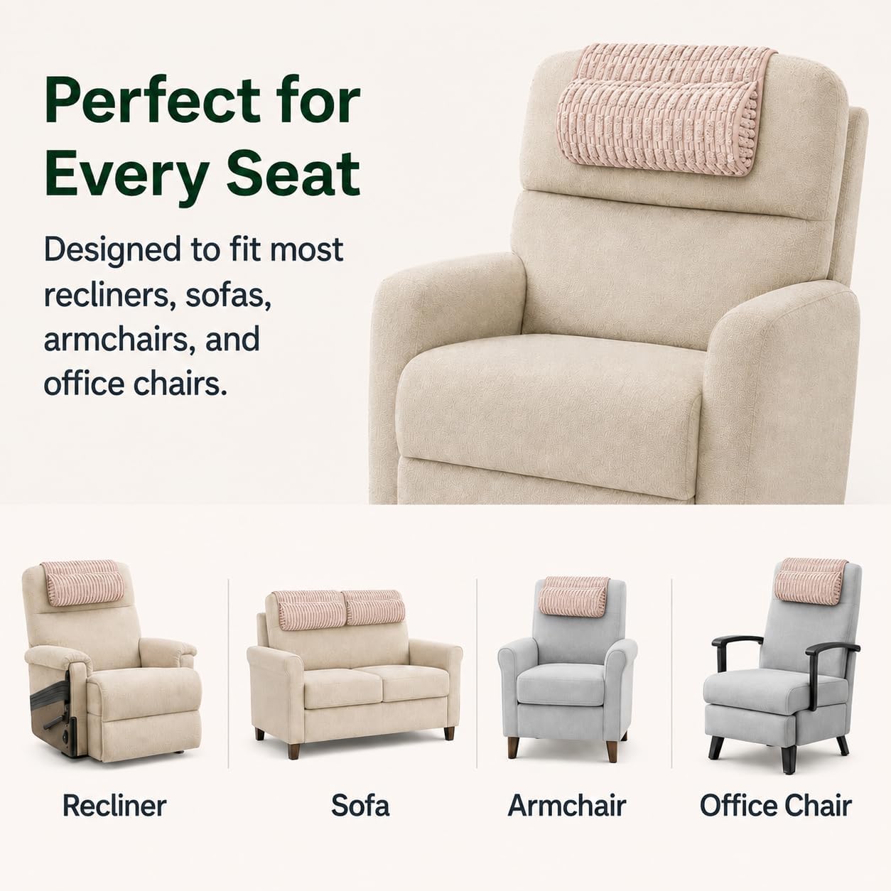 Memiss Recliner Pillow Soft Corduroy Neck Pillow for Recliner (Khaki) | Corduroy cover, PP cotton fill, anti-slip dots, hook and loop fastener, removable washable cover, recliner sofa car chair