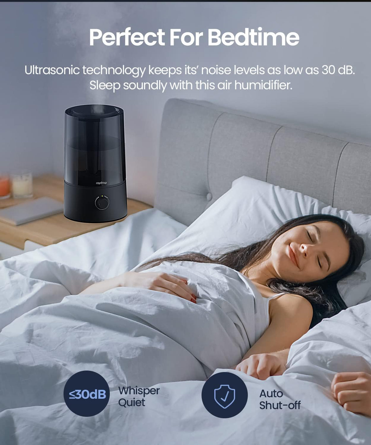raydrop 1.7L Cool Mist Humidifier for Bedroom Nightstand