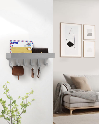 Key Holder Wall Mount Magnetic Adhesive, Key Hooks Rack with Shelf | Key Hanger with Mail Organizer for RV Camper Fridge Living Room Decor, Home Essentials, Black