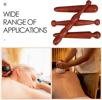 LALAFINA 4pcs Wood Foot Massage Stick Travel Manual Acupressure Pen Thai Reflexology Tools for Face Neck Back Waist Massager Trigger Points