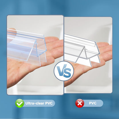 Shower Door Bottom Seal Strip, 2PCS Seal Strip, Ultra Clear PVC, 36" Length, Fits 6mm Thick Glass, Prevents Leaks, Easy Installation, No Adhesive Required (Ultra Clear, 36in for 1/4"(6mm) Door)