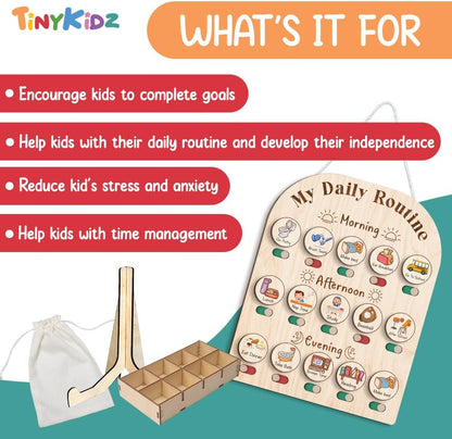 Daily Routine Chart for Kids, Visual Schedule, Routine Chart for Toddlers 3-5, Morning Bedtime Routine Chart for Toddlers, Wooden Chore Chart for Kids
