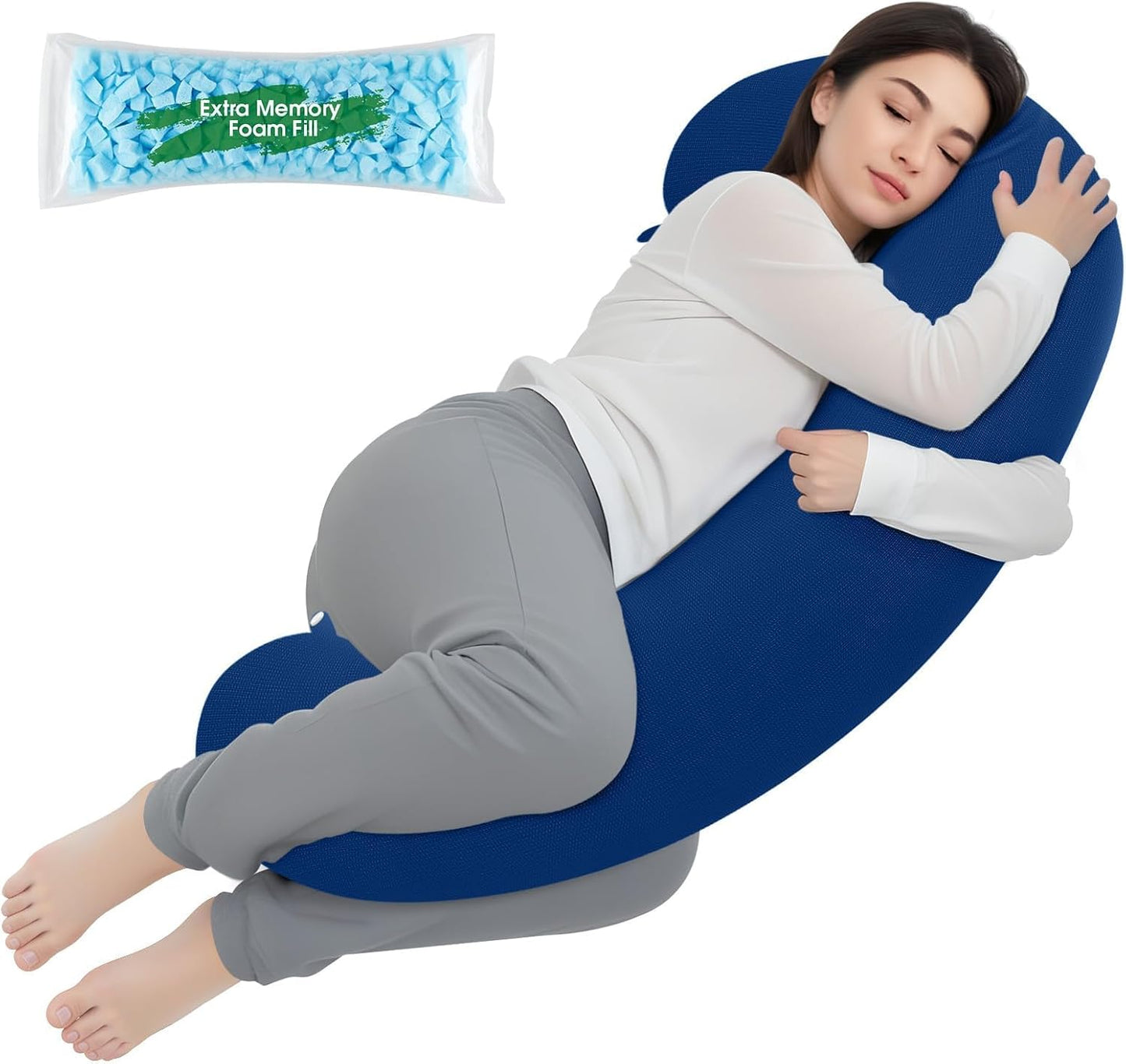 TranquilRelax C Shaped Body Pillow for Side Sleepers, Memory Foam Long Pillow for Leg, Hip & Back Support, Soft Washable Cover,Grey-47"*10"