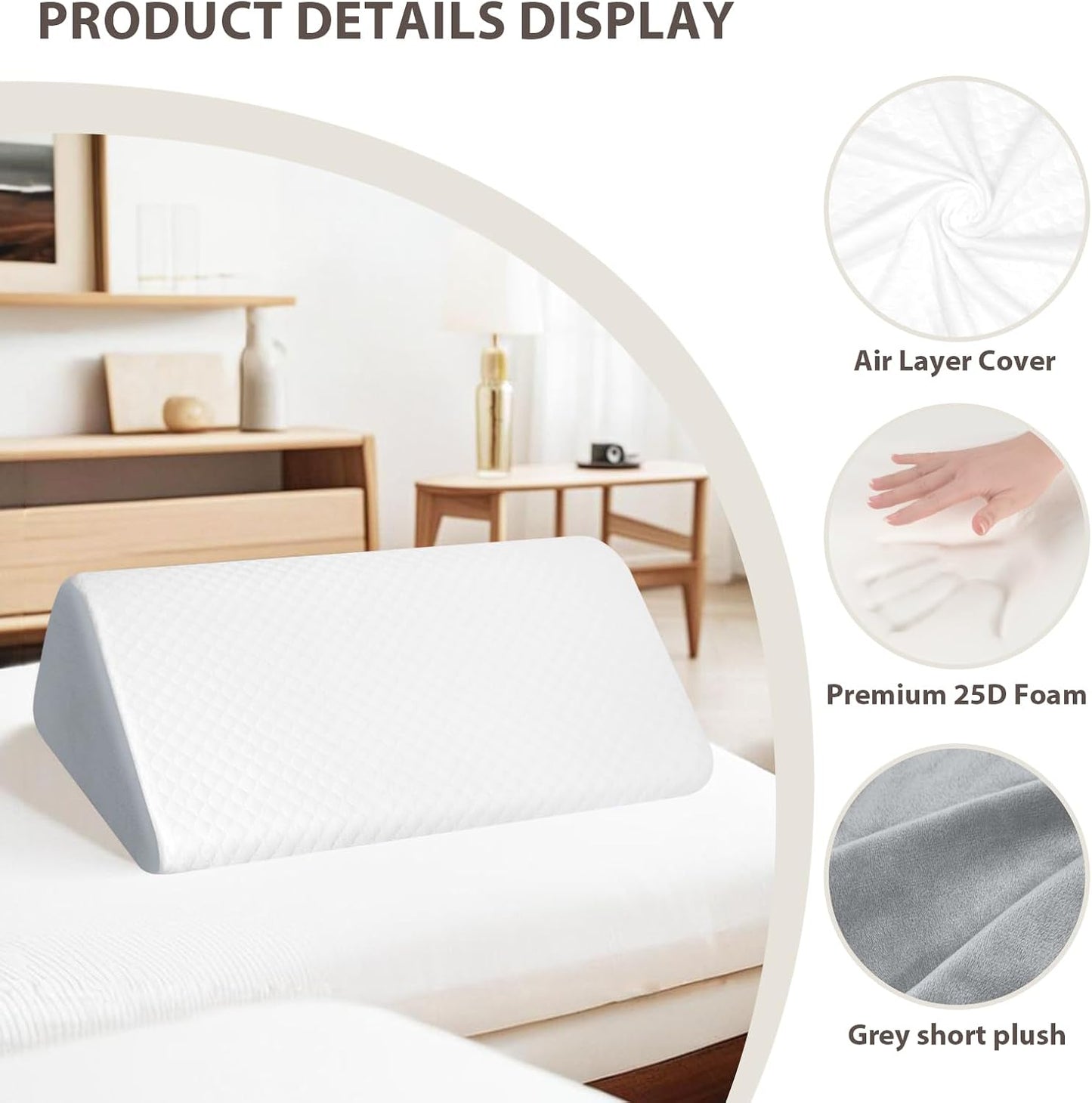 Knee Wedge Pillow for Leg Elevation, 6.3 Inch Triangle Design, Post Surgery Recovery Support, White