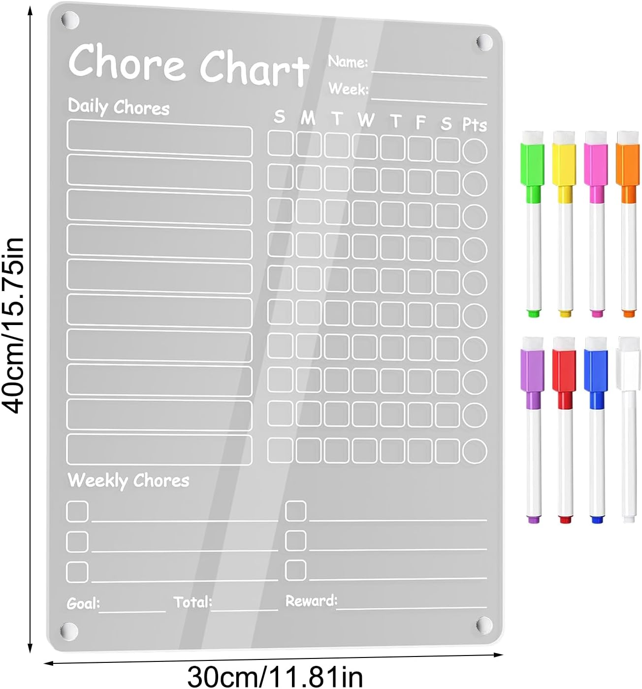 Fridge Chore Chart Clear Acrylic Dry Erase Checklist | with 8 Markers 15.7x11.8inch Magnetic Weekly Chore Chart for Teens Kids Family Kitchen Refrigerator Daily Weekly Schedule