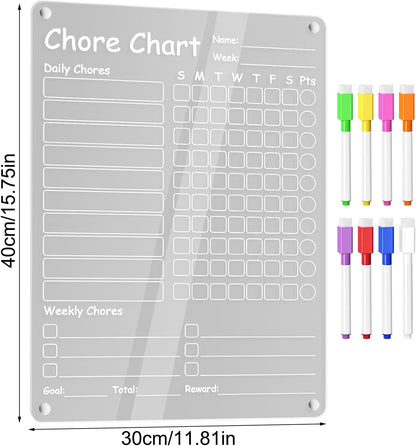 Fridge Chore Chart Clear Acrylic Dry Erase Checklist | with 8 Markers 15.7x11.8inch Magnetic Weekly Chore Chart for Teens Kids Family Kitchen Refrigerator Daily Weekly Schedule