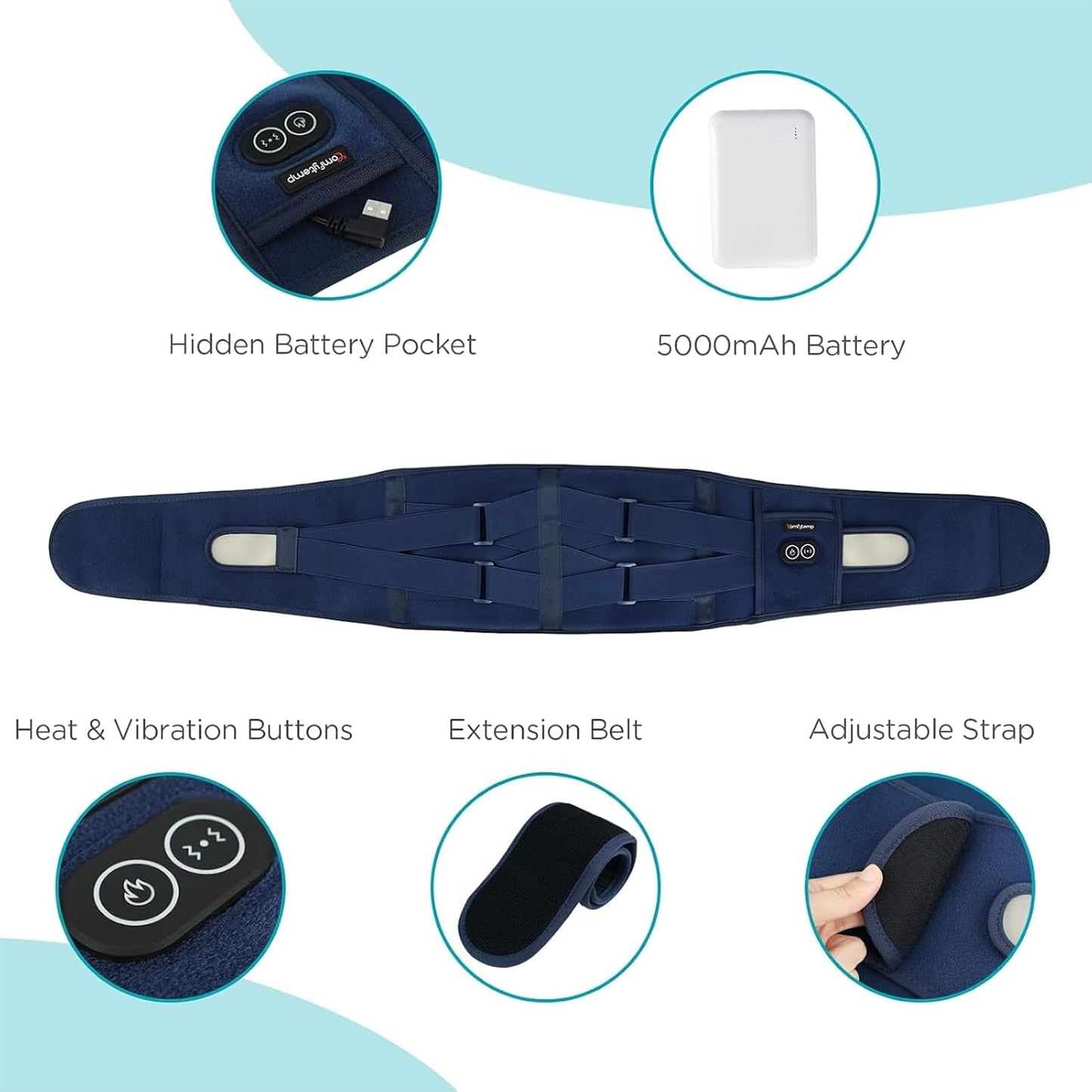 Comfytemp Cordless Heating Pad with Massager for Back, Gifts for Women Men | FSA Eligible HSA, Portable Lower Back Massager, Rechargeable Wireless Electric, Birthday Mom Dad Seniors 3 Heat 30mins, Grey