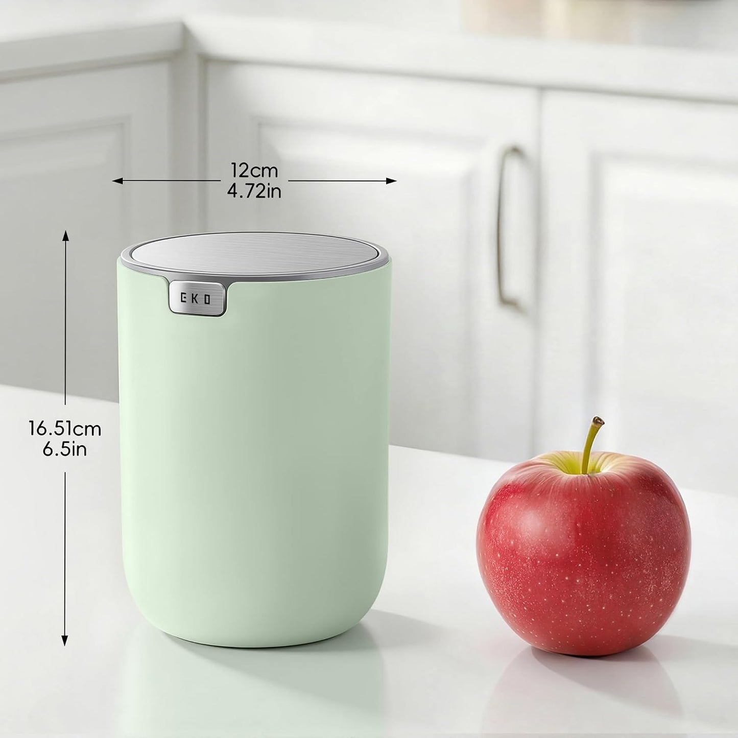 EKO Fandy 0.58 Gal/2.2L Mini Trash Can with Lid, Swing-Top Desktop Trash Can for Bathroom, Countertop, Vanity, Desk or Office, Small Garbage Bin (Blue)