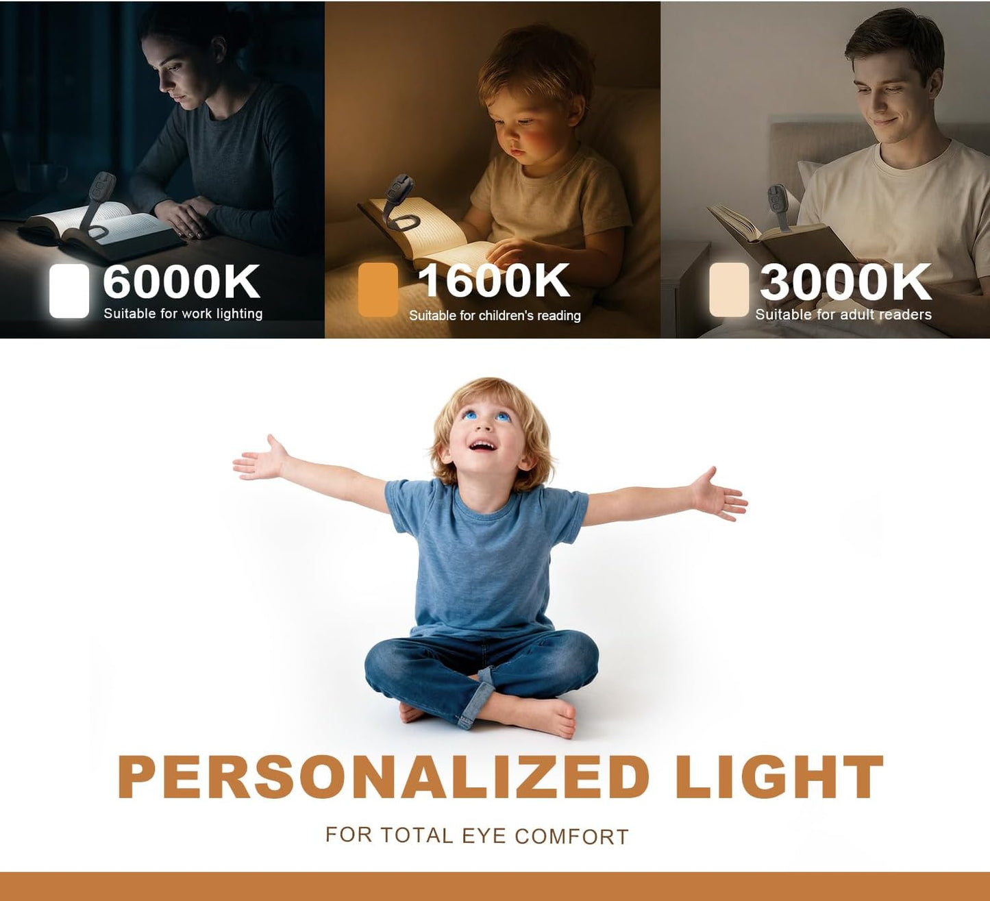 Rechargeable Kids Book Light, Cute Bookmark Reading Light for Kids, Dimmable Portable LED Book Light for Reading in Bed, Eye-Caring Bedtime Reading Lamp for Children & Travel, Brown