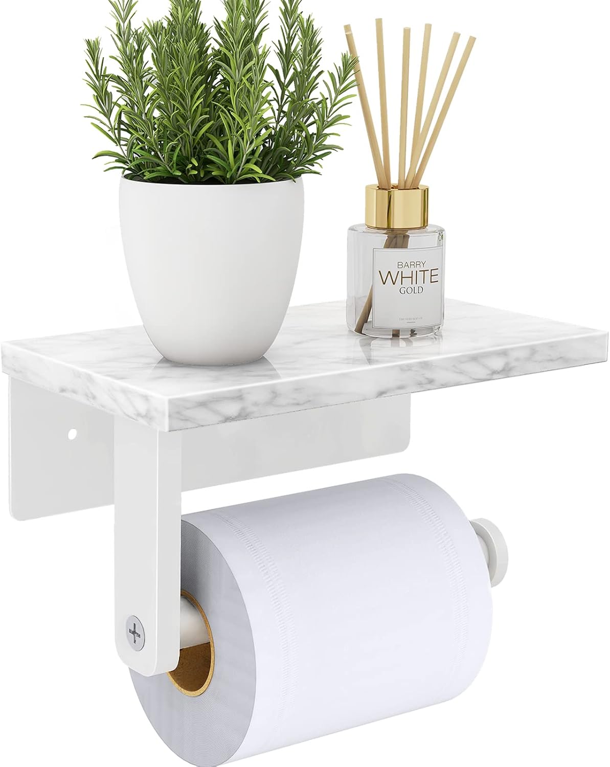 Gypie Marble Toilet Paper Holder with Shelf, Wall Mounted Matte Black | Stainless Steel Tissue Roll Paper Holder Dispenser for Bathroom Washroom