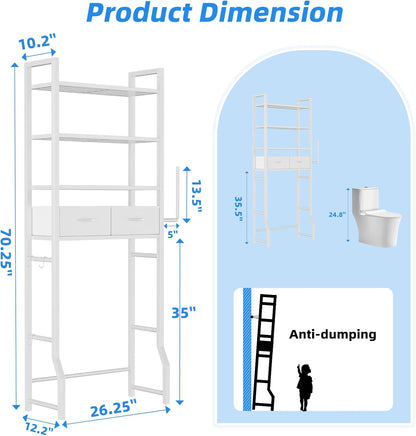 Simple Trending Over The Toilet Storage Cabinet, Metal Bathroom Shelf Organizer with Paper Holder and Hooks, 3 Tier, Black