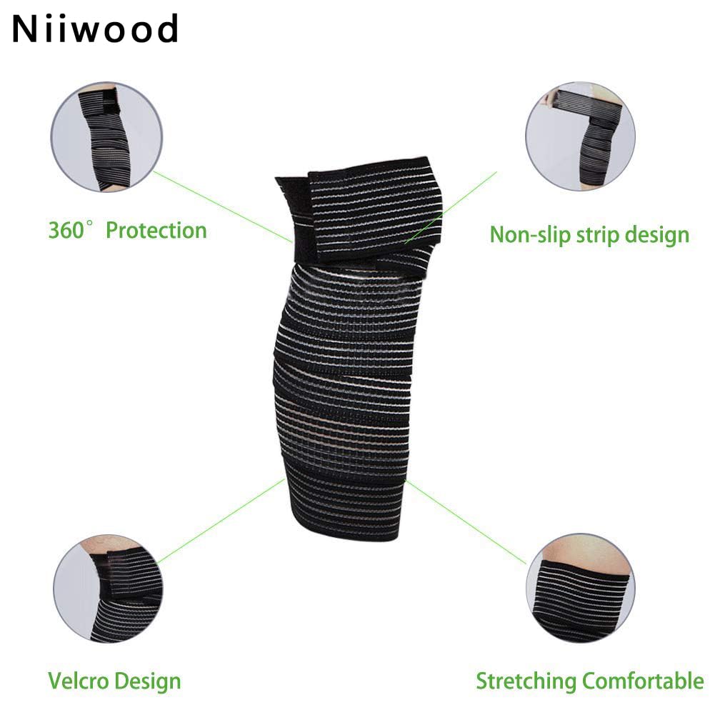 Extra Long Elastic Knee Wrap Compression Bandage Brace Support for Legs, Plantar Fasciitis, Stabilising Ligaments, Joint Pain, Squat, Basketball, Running, Tennis, Soccer, Football (Black-1pcs)