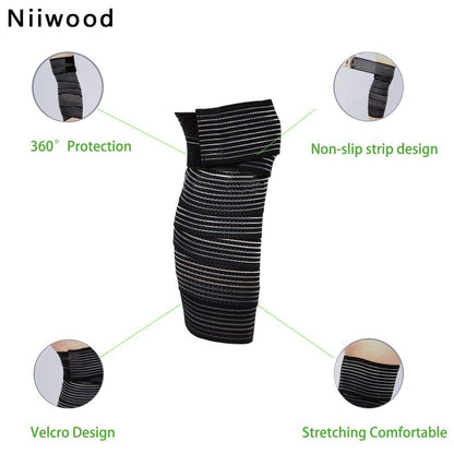 Extra Long Elastic Knee Wrap Compression Bandage Brace Support for Legs, Plantar Fasciitis, Stabilising Ligaments, Joint Pain, Squat, Basketball, Running, Tennis, Soccer, Football (Black-1pcs)