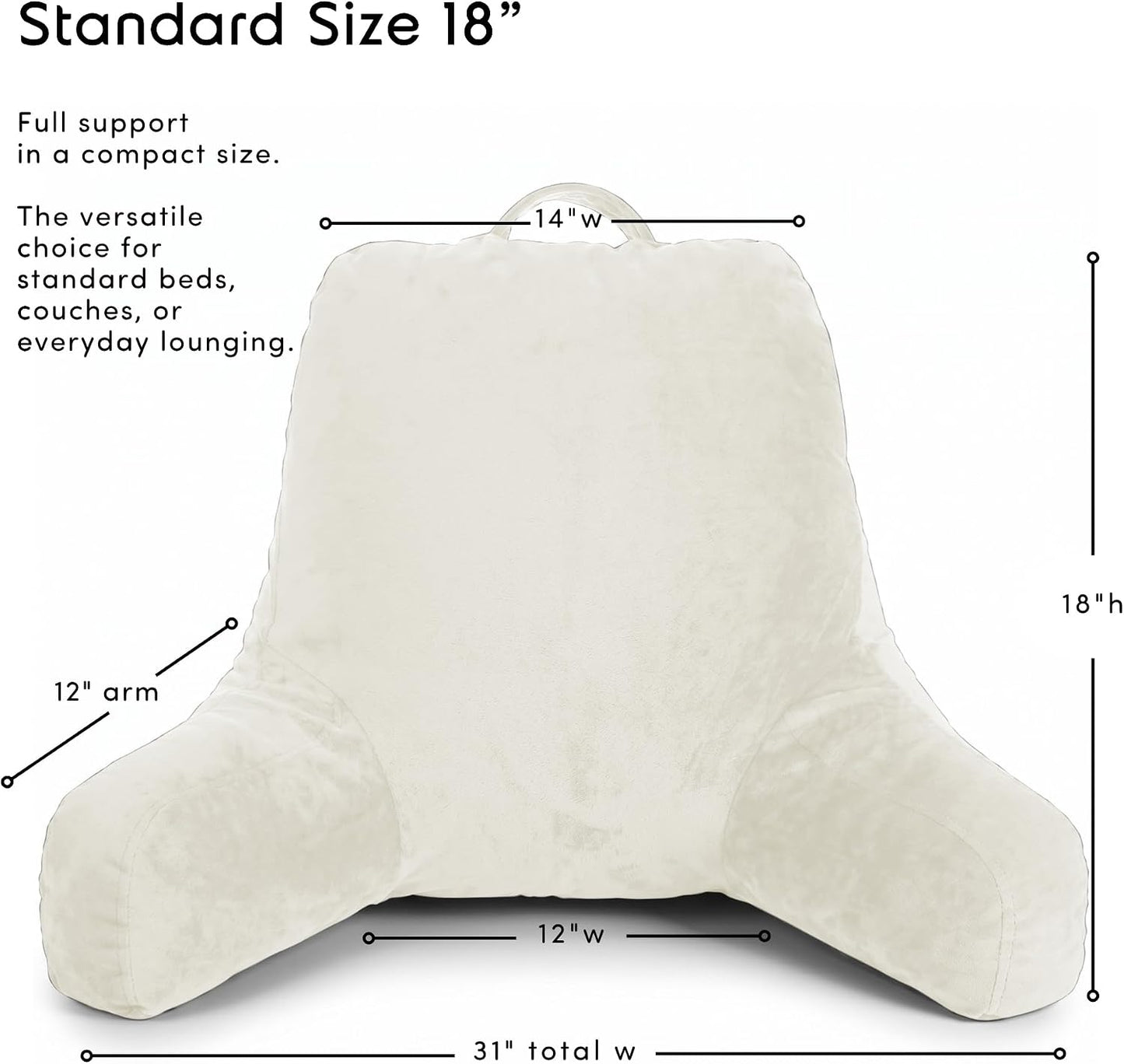 Nestl Reading Pillow with Shredded Memory Foam, Designed for Sitting Up in Bed and Couch, Back and Arms Adjustable Support for Adult & Teens Backrest Pillows for Reading, with Washable Cover Dark Grey
