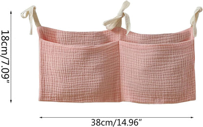 Bedside hanging bag for storing baby milk bottles and blankets - Baby diaper folding bed organizer bag - Brown