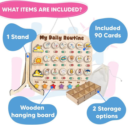 Wooden Daily Routine with Stars, Chore Chart for Kids, Visual Schedule for Kids, Morning Evening Routine Chart, Preschool Routine Chart, Routine Chart for Kids