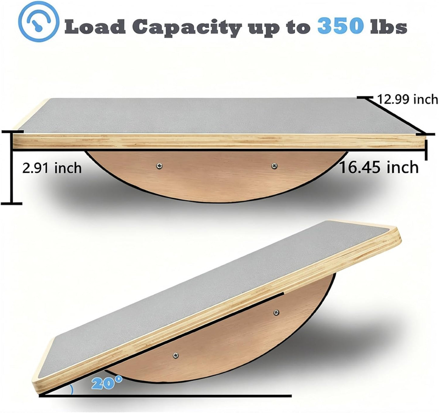 Balance Board Wooden Wobble Board for Adults Anti-Slip Board for Physical Therapy & Core Strength, Ideal Balance Board for Standing Desk with Ankle Support