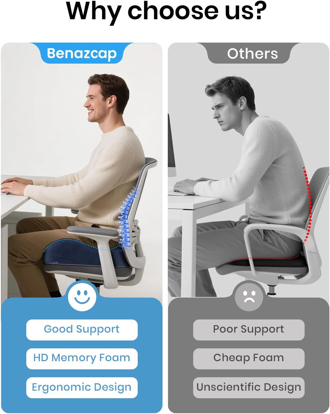 Benazcap Seat Cushion - Memory Foam Car Seat Pad - Sciatica & Lower Back Pain Relief - Car Seat Cushions for Driving - Road Trip Essentials for Drivers, Green