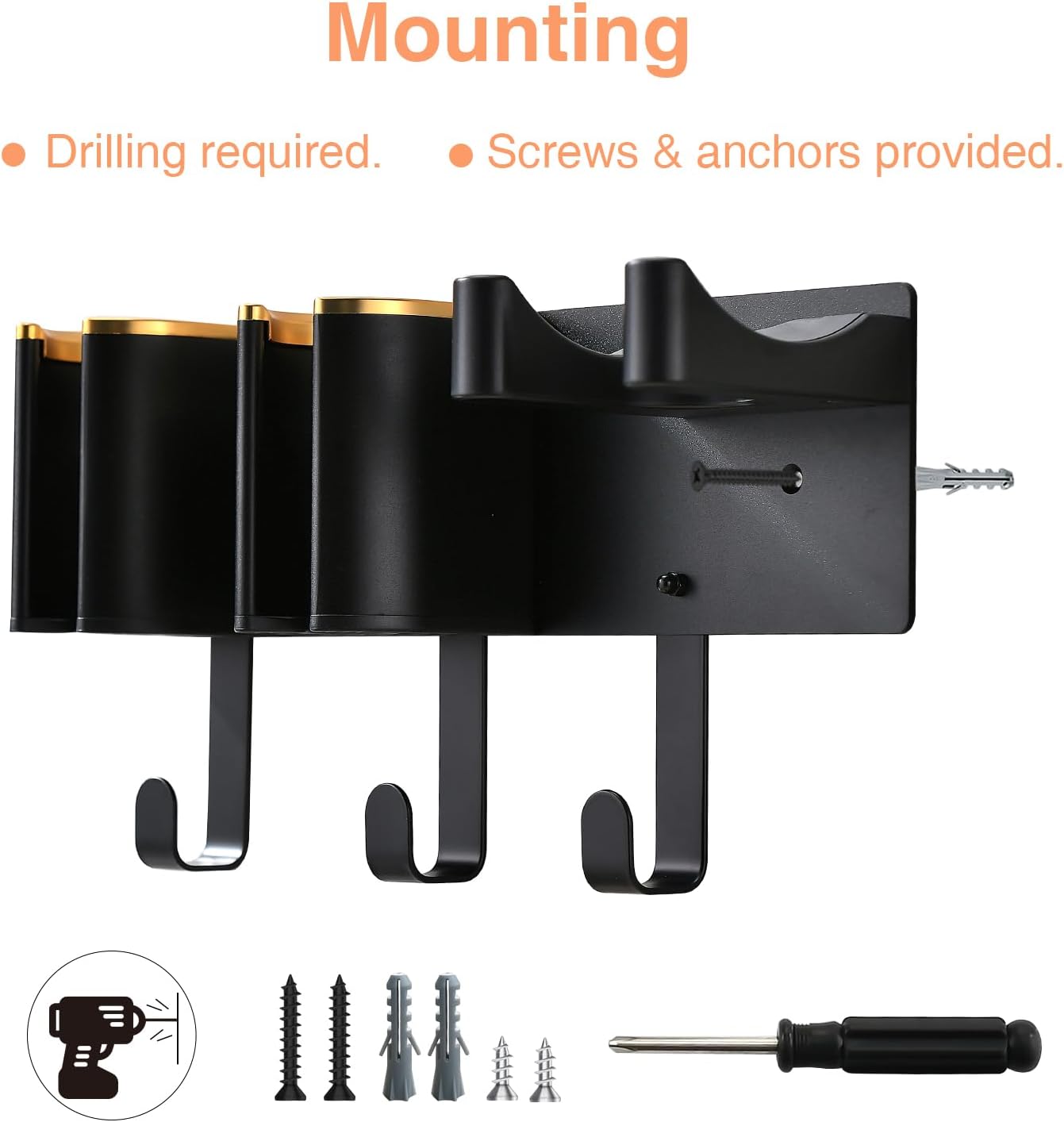 Hair Tool Organizer, Curling Iron Holder, Countertop/Wall Mount | Hair Brush & Spray Organizer, Hot Tools Holder for Vanity Bathroom, Under Sink/Adhesive/Screw Mount, Acrylic, Clear