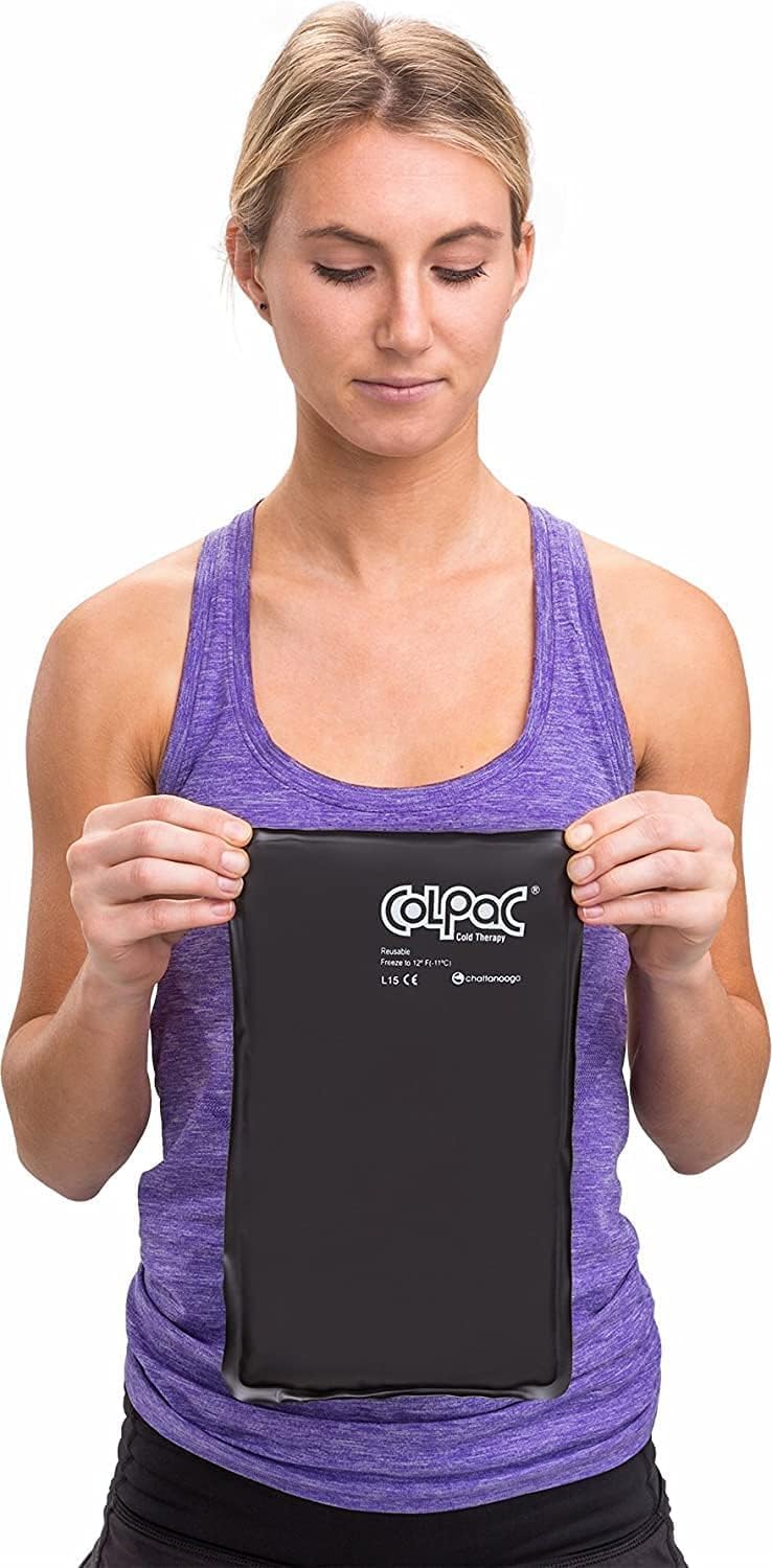 Chattanooga ColPac, Reusable Gel Ice Pack, Cold Therapy for Neck, Shoulder, Upper Back for Headaches, Inflammation, 23" Neck Contour, Blue Vinyl, with a Lumintrail Drawstring Bag