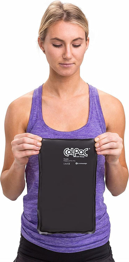 Chattanooga ColPac, Reusable Gel Ice Pack, Cold Therapy for Neck, Shoulder, Upper Back for Headaches, Inflammation, 23" Neck Contour, Blue Vinyl, with a Lumintrail Drawstring Bag