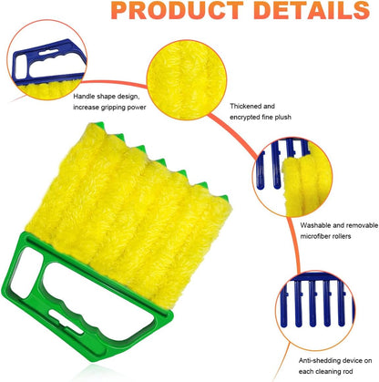 Sun Walker 2 PCS Blind Cleaner Duster Tool, 7-Finger Auto Dusting Cleaner Brush with Ergonomic Handle, Handheld Mini Duster Brush for Window Shutters Air Conditioner, Car Accessories (Orange+Yellow)