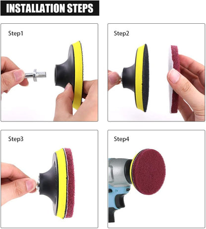 Glarks 16Pcs 4 Inch Drill Power Brush Tile Scrubber Scouring Pads Cleaning Kit with 4 Inch Disc Pad Holder for Bathroom & Kitchen Cleaning, 3 Different Stiffness (Red, Gray, Green)