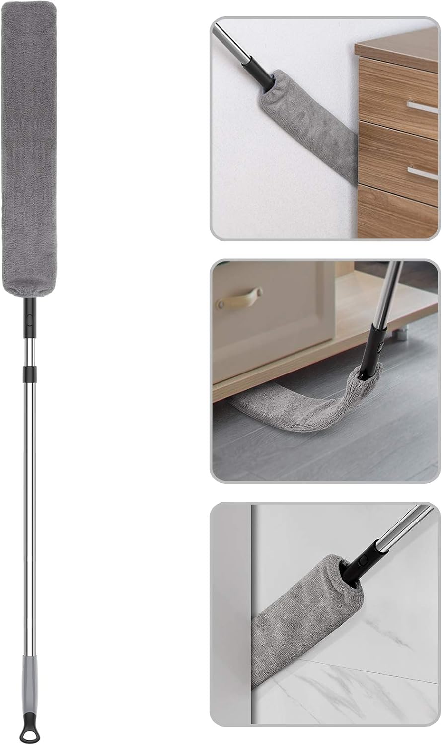 MR.SIGA Microfiber Gap Duster with Stainless Steel Adjustable Handle | Extendable pole, washable microfiber head