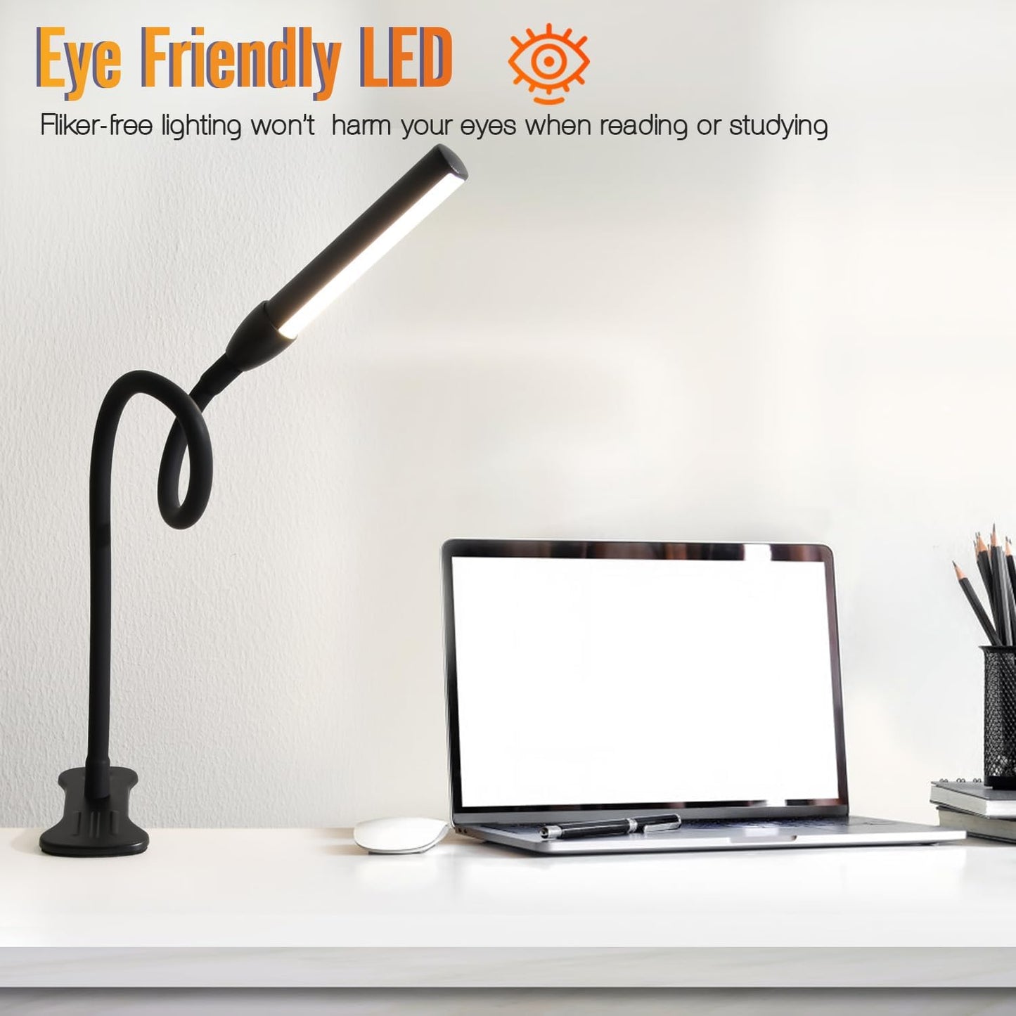 Clip on Reading Lamp, Clip Light, Warm & Daylight & White Light 3 Colors, Eye-Care Clamp Lamp with 10 Dimmable Illumination Modes