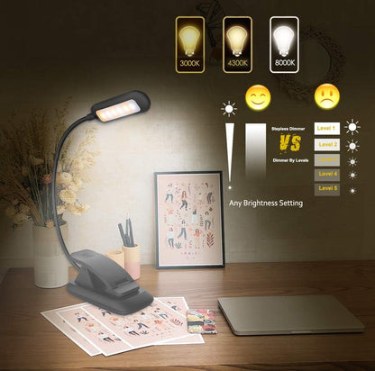HONWELL Book Light Rechargeable Clip on Reading Light Dimmable Brightness Reading Lights for Books in Bed 3 Lighting Modes Best Kids Book Light Flexible Headboard Studying Light, Night Reading Lamp