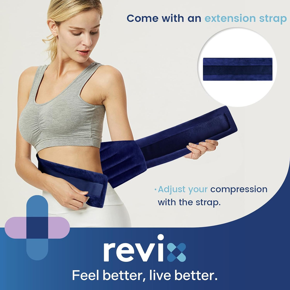 REVIX Microwavable Heating Pad for Back, Adjustable Heat Wrap, Navy