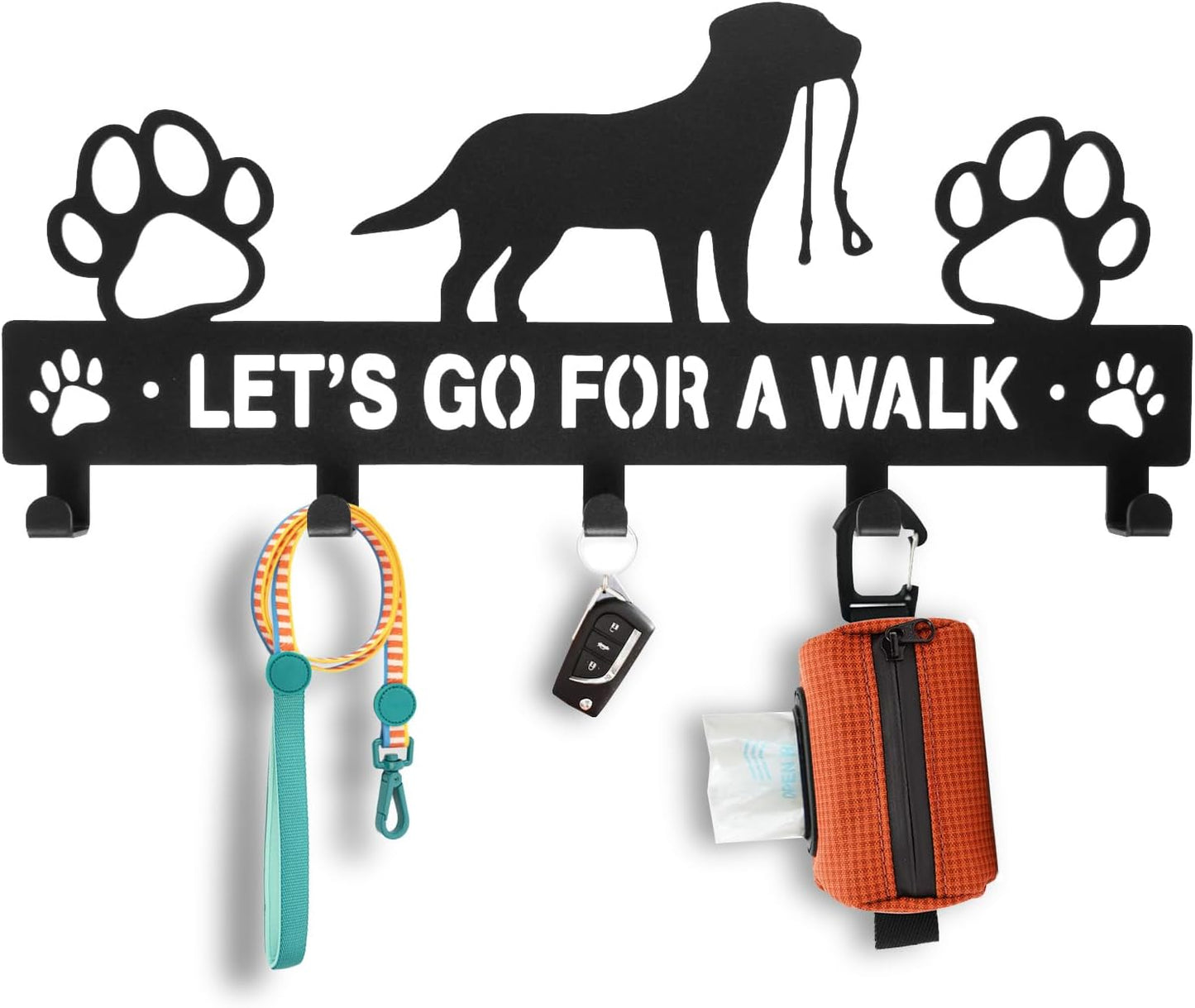 Iron Dog Leash Holder for Wall with 5-Hooks, Doorway Dog Hooks, Dog Accessory Holder