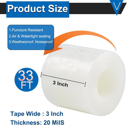 Window Weather Sealing Tape 2 Inch x 33 FT Weather Stripping Residue-Free Clear Window Draft Isolation Sealing Film Caulk Tape for Doors and Shower Glass Gaps Bathroom