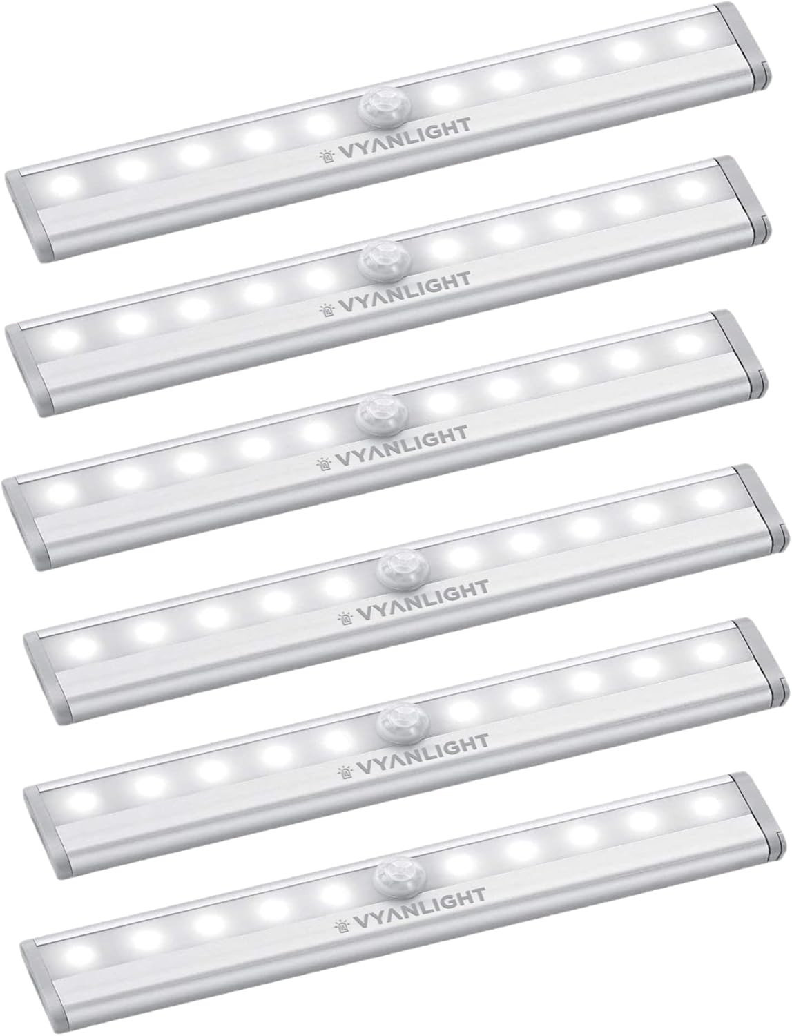VYANLIGHT Under Cabinet Lighting – Motion Sensor Closet Lights, Battery Operated LED Strip Light Bar, Stick-On Wireless Indoor Lights for Kitchen, Pantry, Hallway, Stairs, 6 Pack